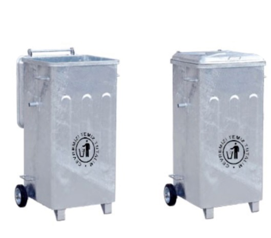 İKİ TEKERLEKLİ  200 LT İKİ AYAKLI GALVANİZ METAL ÇÖP KONTEYNERİ